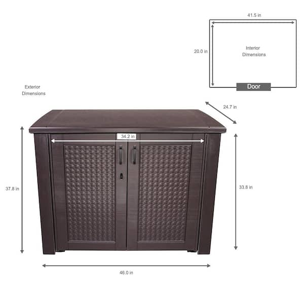 Rubbermaid 1889849 Resin Basket Weaved Patio Chic Outdoor Storage Cabinet, Brown