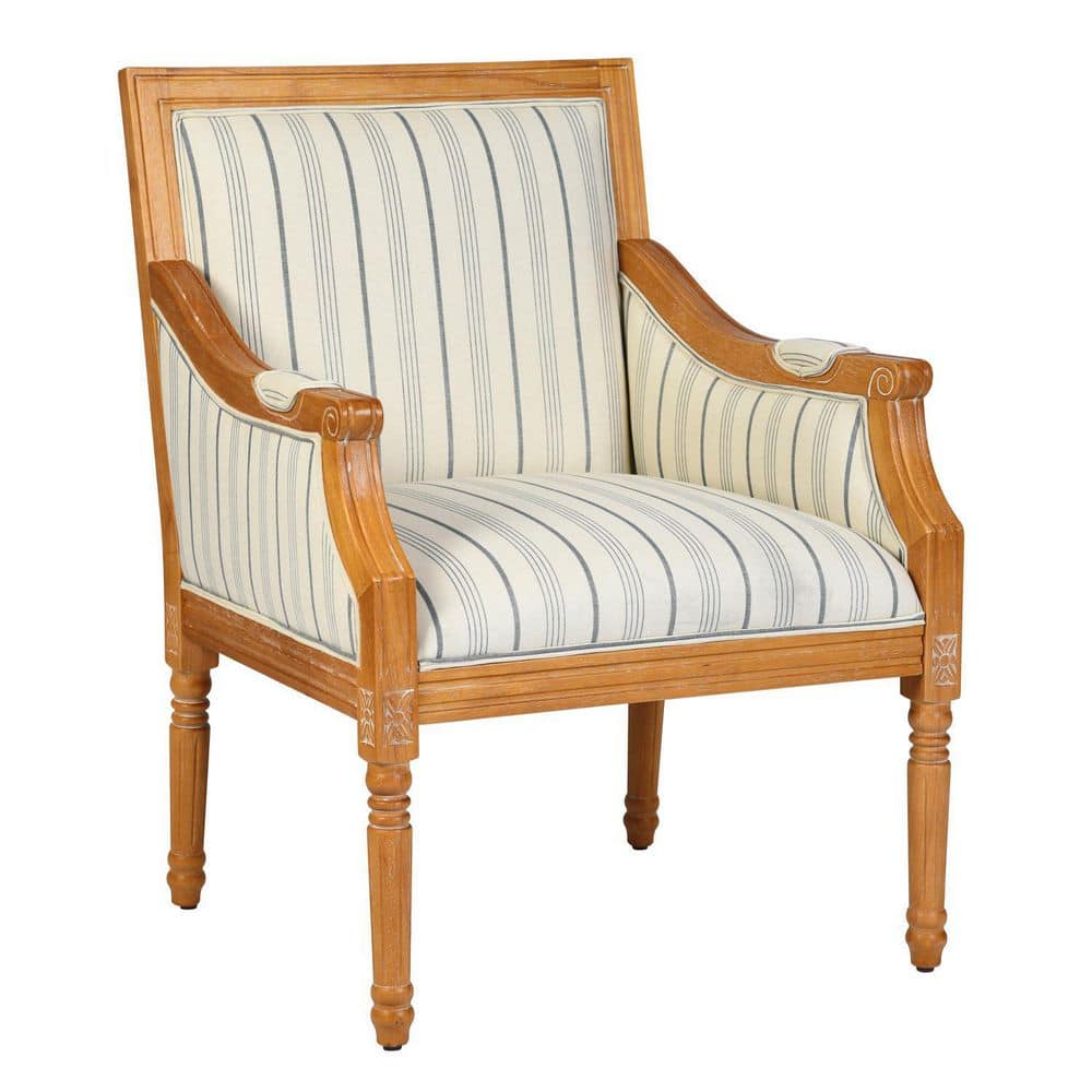 Homy Casa Eriq French Style Beige Stripe Fabric Upholstered Solid Wood