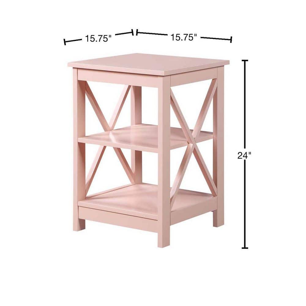 Oxford Coastal Farmhouse Blush Pink Wood End Table with Shelves