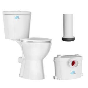 19 In. 2-piece 0.8/1.28GPF Dual Flush 600W Up flush Toilet for Basement, Included 2 Types Extension Pipes