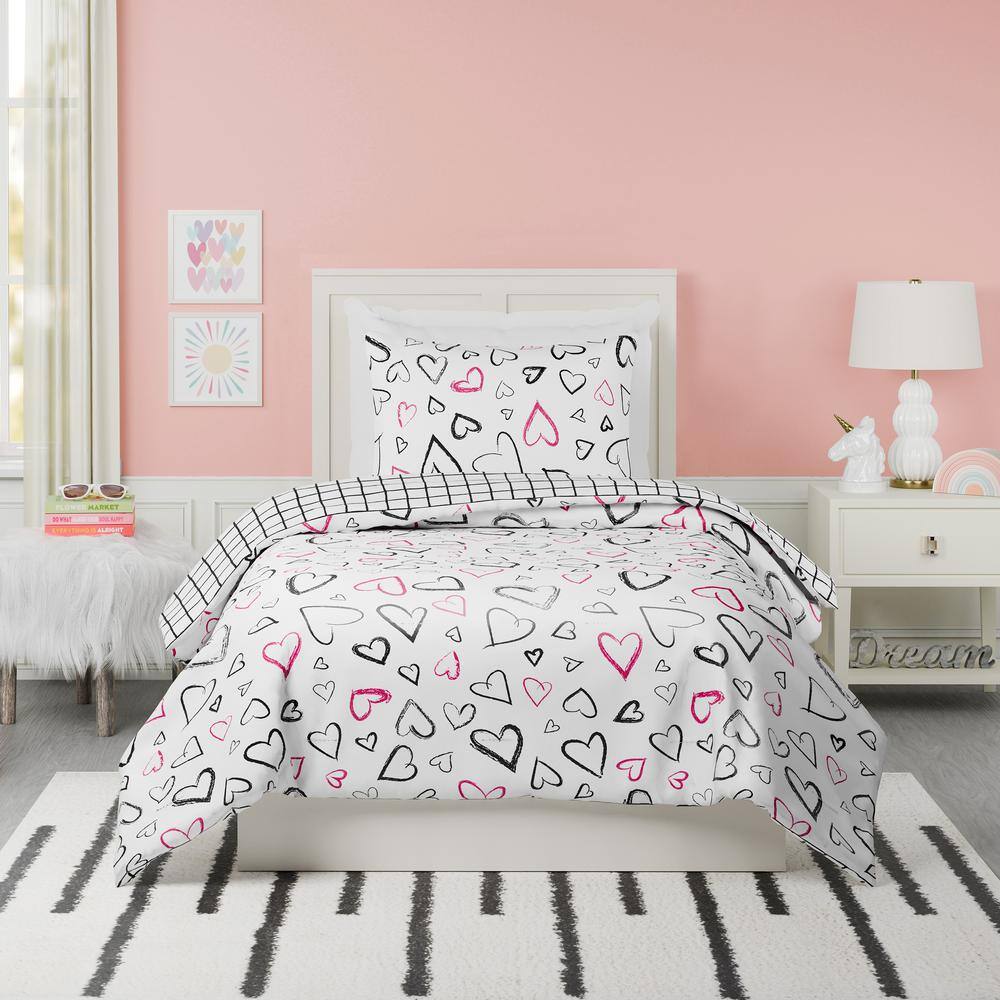 Twin Black and White Reversible Microfiber Kids Comforter Set