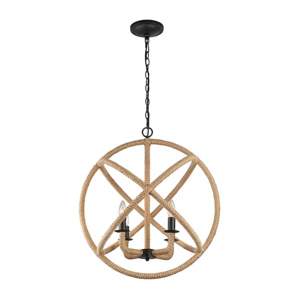 Marina 4-Light Natural Black Spherical Globe Chandelier for Dining Rooms with No Bulbs Included
