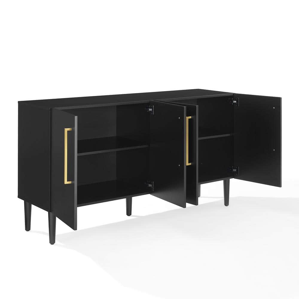Everett Matte Black Mid-Century Sideboard with Tapered Legs