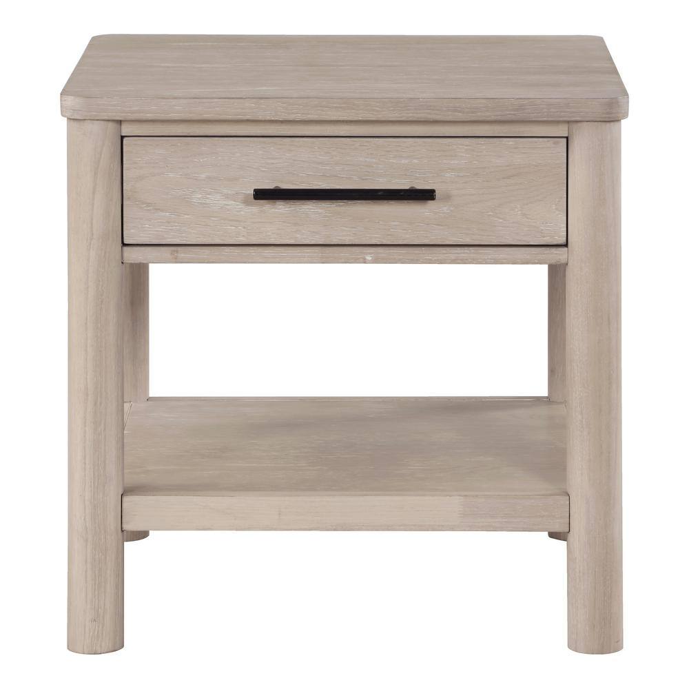 Washed Oak 24" Square End Table with Drawer and Shelf