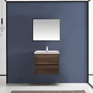 24 in. W x 19 in. D x 20 in. H Wall-Mounted Bath Vanity in Grey Oak with White Glossy Resin Top