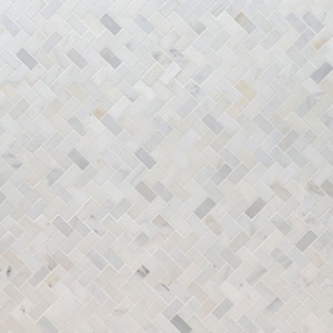 Arabescato Carrara Herringbone 12 in. x 13 in. x 0.38 in. Honed Marble Mesh-Mounted Mosaic Tile (9.4 sq. ft./Case)