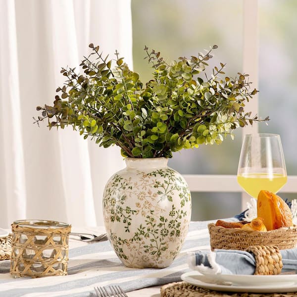 7.9 in. Multicolor Round Ceramic Retro Floral Vases Rustic