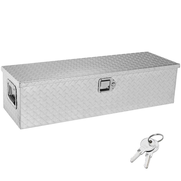 SKYSHALO Heavy Duty Aluminum Truck Bed Tool Box, Diamond Plate Tool Box with Side Handle and Lock Keys, Truck Tool Box