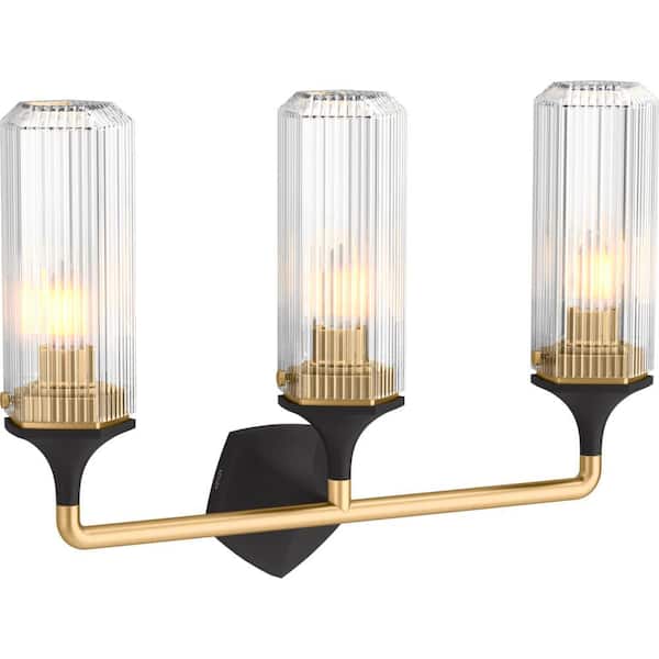 KOHLER Occasion 3-Light Black with Brass Trim Wall Sconce