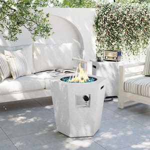 24 in. x 22 in. 40,000 BTU Off-white Hexagon Terrazzo Outdoor Propane Gas Fire Pit Table with Propane Tank Cover