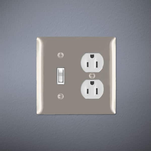 Pass & Seymour 302/304 S/S 2 Gang 1 Toggle 1 Duplex Oversized Wall Plate, Stainless Steel (1-Pack)