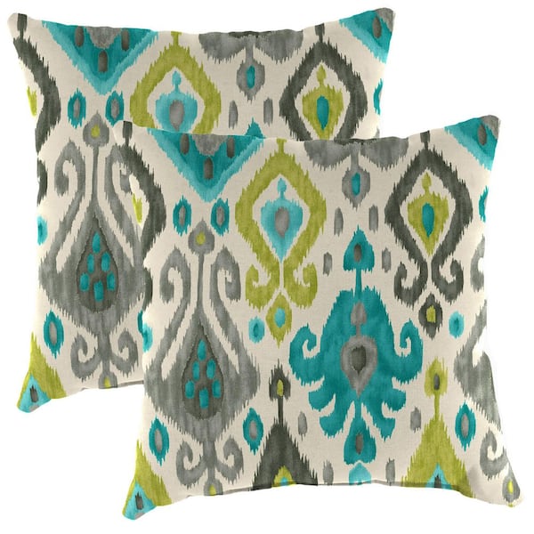 Jordan Manufacturing 16 in. L x 16 in. W x 4 in. T Square Outdoor Throw Pillow in Paso Turquoise (2-Pack)
