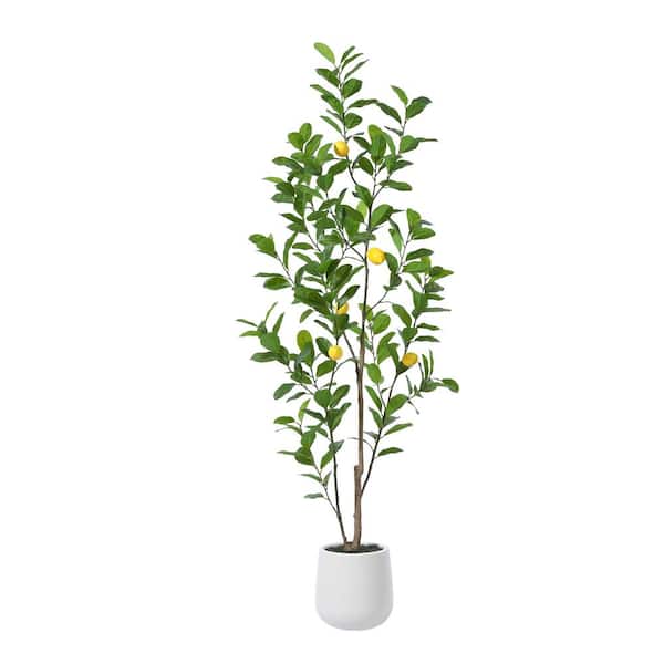 DR.Planzen 6 ft. Artificial Plastic Lemon Tree in Pot, Pre Potted Faux Greenery Lemon Plant for Home Decor