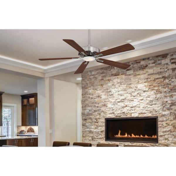 Contractor 52 in. Integrated LED Indoor Brushed Nickel with Dark Walnut Ceiling Fan with Light with Remote Control