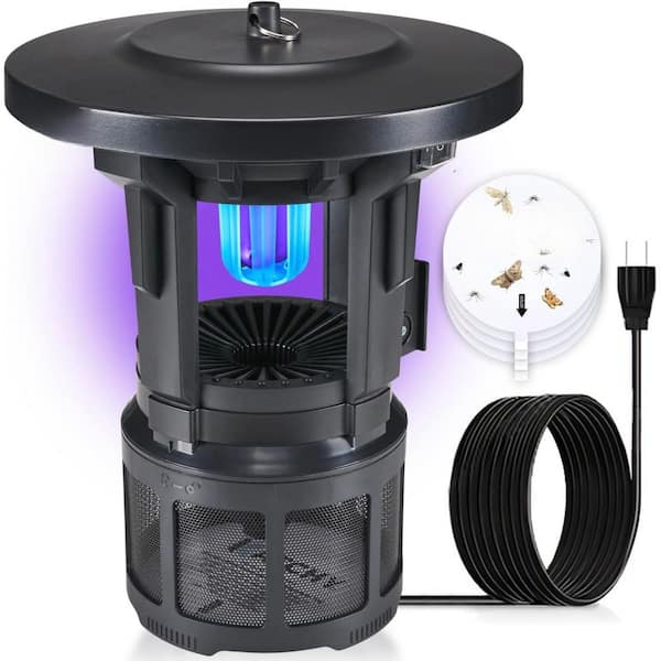 Black Indoor/Outdoor Insect Trap, Triple Trapping Power UV Light, Powerful Fan & Sticky Glue with Wall-Mounted Bracket