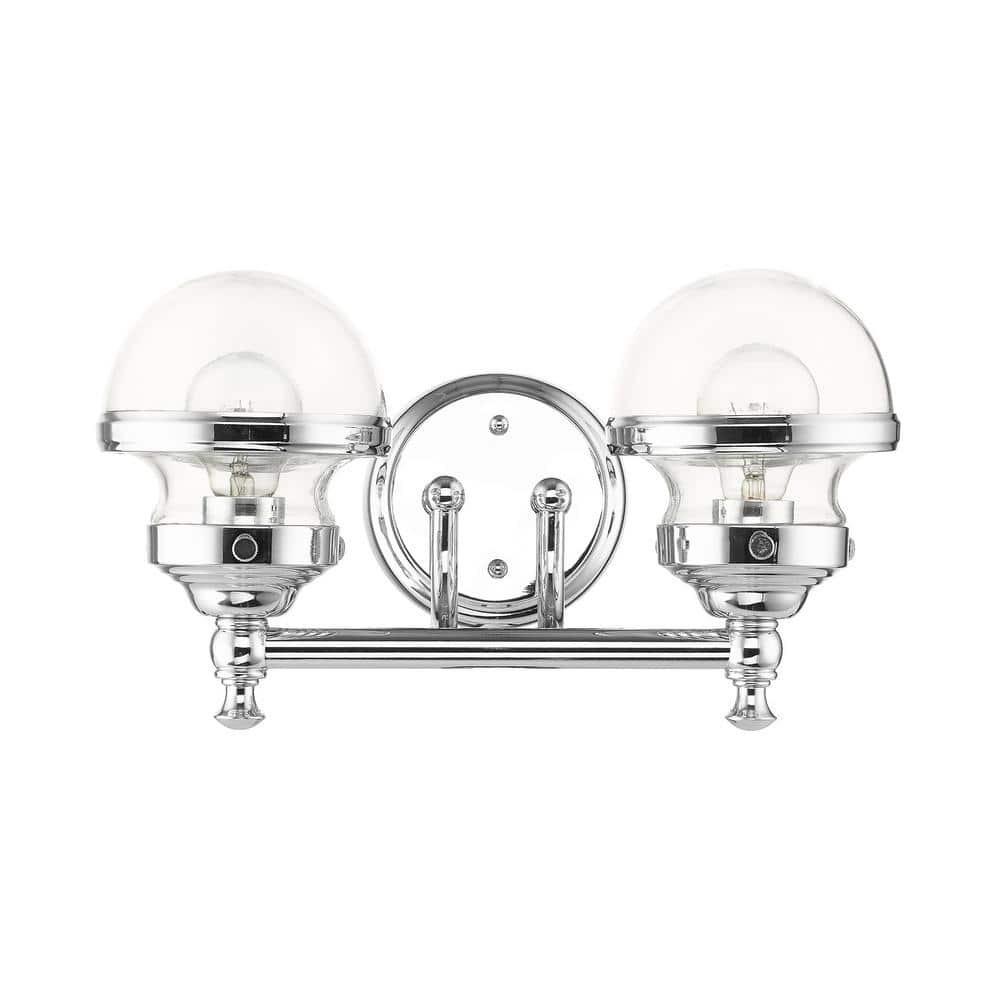 Oldwick Polished Chrome 2-Light Vanity with Hand Blown Clear Glass