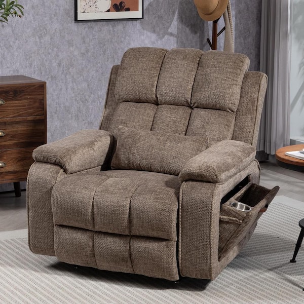 aisword Brown Dual OKIN Motor Chenille Power Lift Recliner with Pull-Out Storage, Massage and Heating