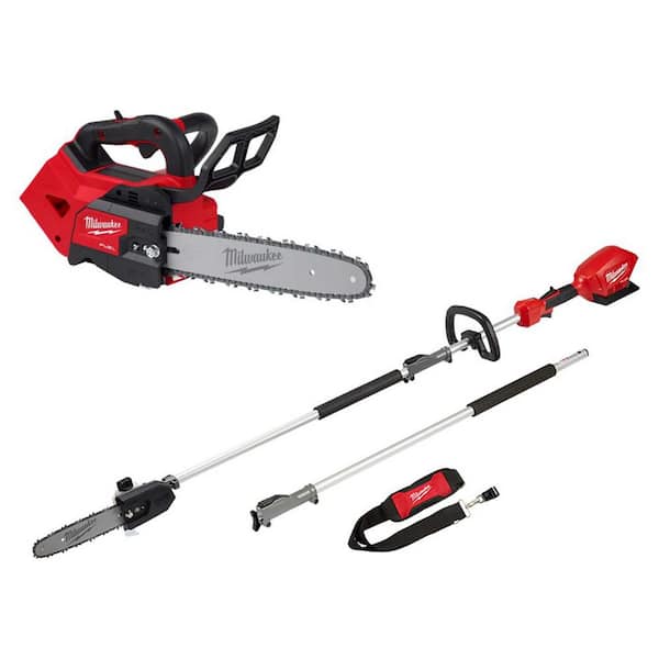 Milwaukee M18 FUEL 12 in. Top Handle 18-Volt Lithium-Ion Brushless Cordless Chainsaw and M18 FUEL 10 in. Pole Saw with QUIK-LOK