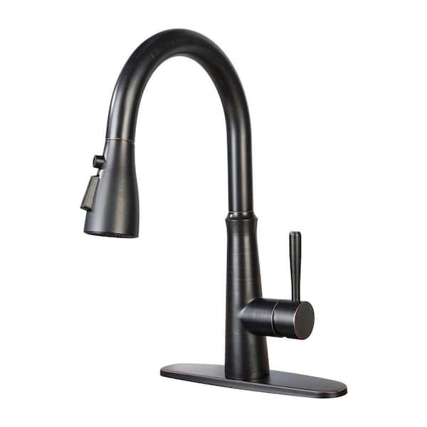 15.4 in. Single Handle Pull-Down Sprayer Kitchen Faucet with 360° Swivel Spout in Oil Rubbed Bronze