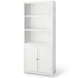 72 in. White Wood 5-shelf Standard Bookcase with Doors