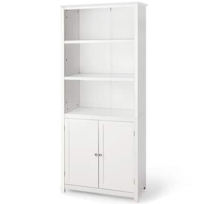 White Wood 5 Shelf Standard Bookcase, Deep Shelf White Bookcase