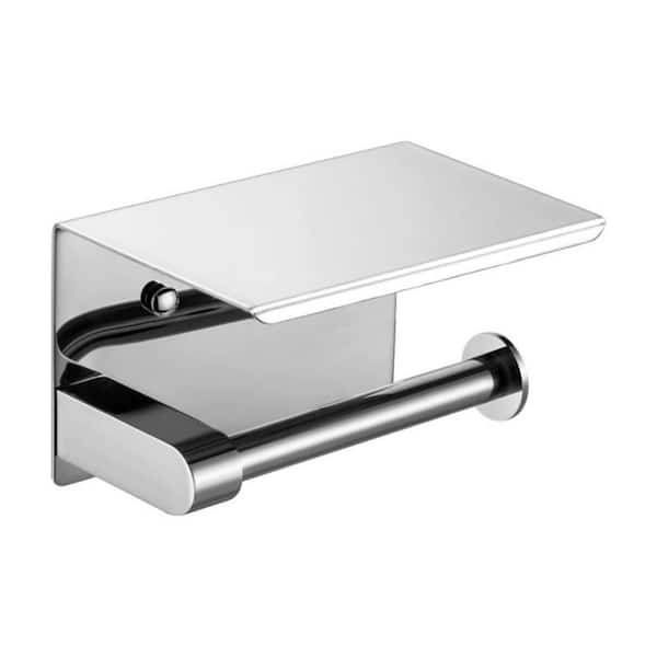 Wall-Mount Double Post Toilet Paper Holder with Phone Shelf Holders Tissue Roll Holder Hangers Stand In Brushed Nickel