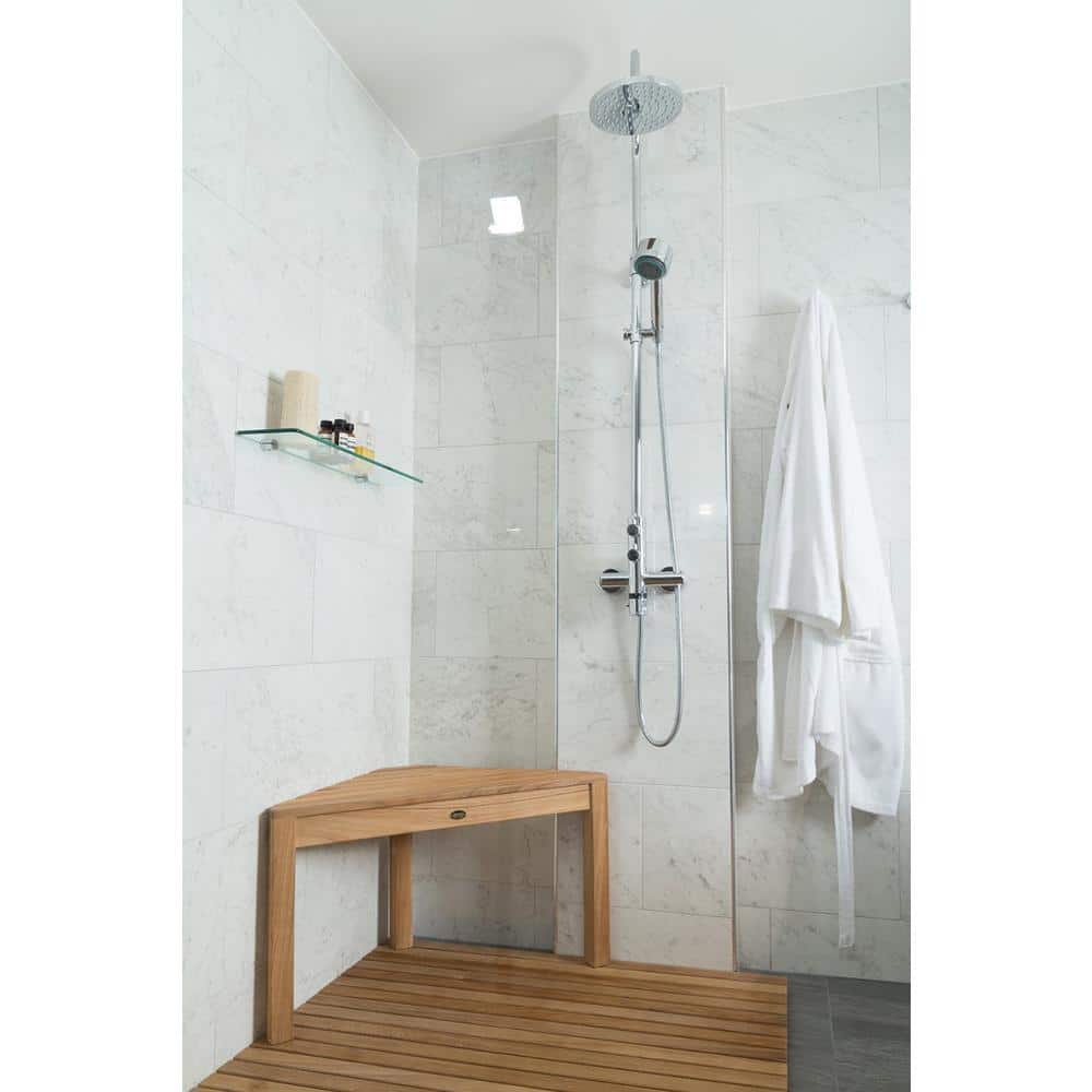 Eco-Friendly Teak Corner Shower Bench, 31.5'' with Rounded Edges