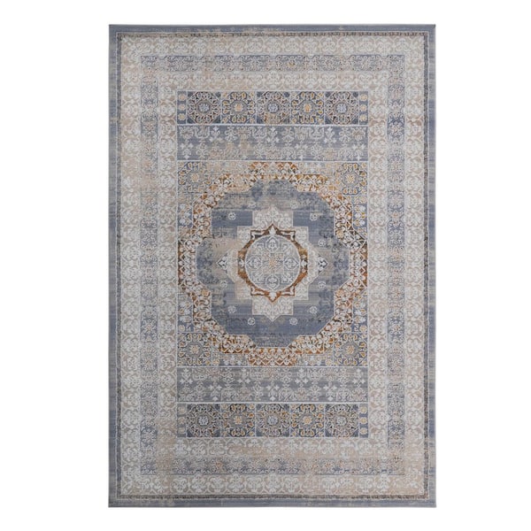 LOOM & LUXE Collection 5 ft. x 7.5 ft. Blue Medallion Non-Shedding Stylish and Stain Resistant Area Rug