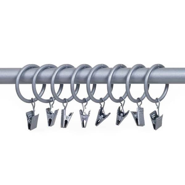 Lavish Home 1 in. Curtain Rod Rings with Clips for 1 in. or 1-1/4 in. Poles in Silver (8-Pack)