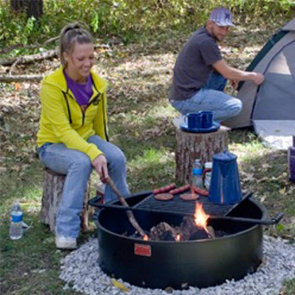 Heavy-Duty Black Steel Fire Pit with Swivel Cooking Grate