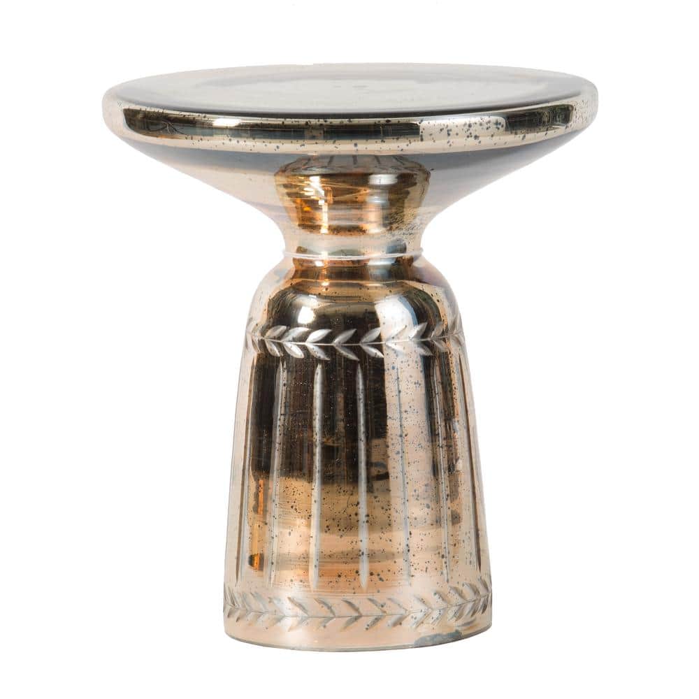 Laurel Edge Antique Gold Round Glass Side Table