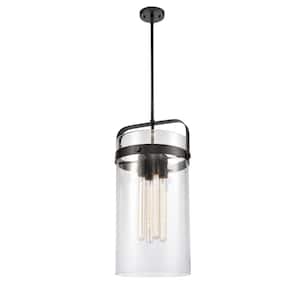 Pilaster 5-Watt 4-Light Matte Black Shaded Pendant Light with Clear Glass Clear Glass Shade