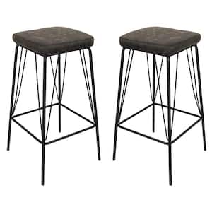 Millard 30 in. Gray Backless Metal Bar Stool with Faux Leather Seat