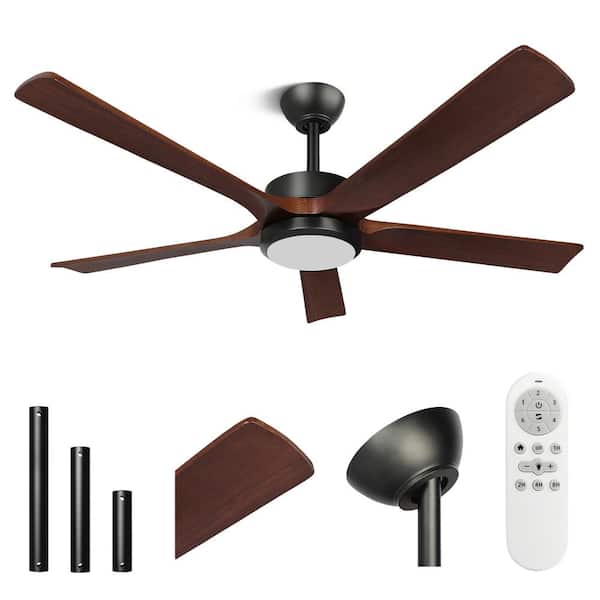 BICIK 52 in. Indoor/Outdoor Black Solid Wood Ceiling Fan with Dimmable Integrated LED and Remote Control