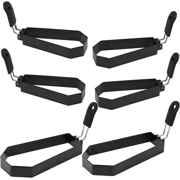 6-Pack Stainless Steel Coffin Shaped Egg Ring Pancake Molds Set with Handle for Halloween Themed Cooking (4.3", 6")