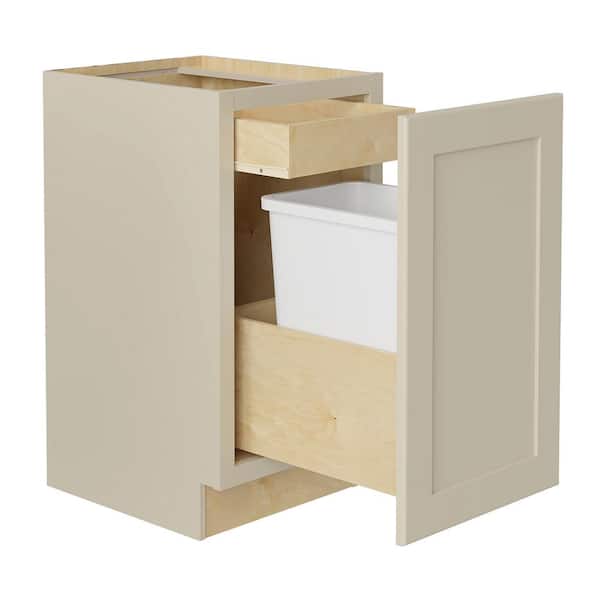 Home Decorators Collection Newport 18 in. W x 24 in. D x 34.5 in. H Assembled Plywood Trash Can Kitchen Cabinet in Blended Cream with 1D Soft Close