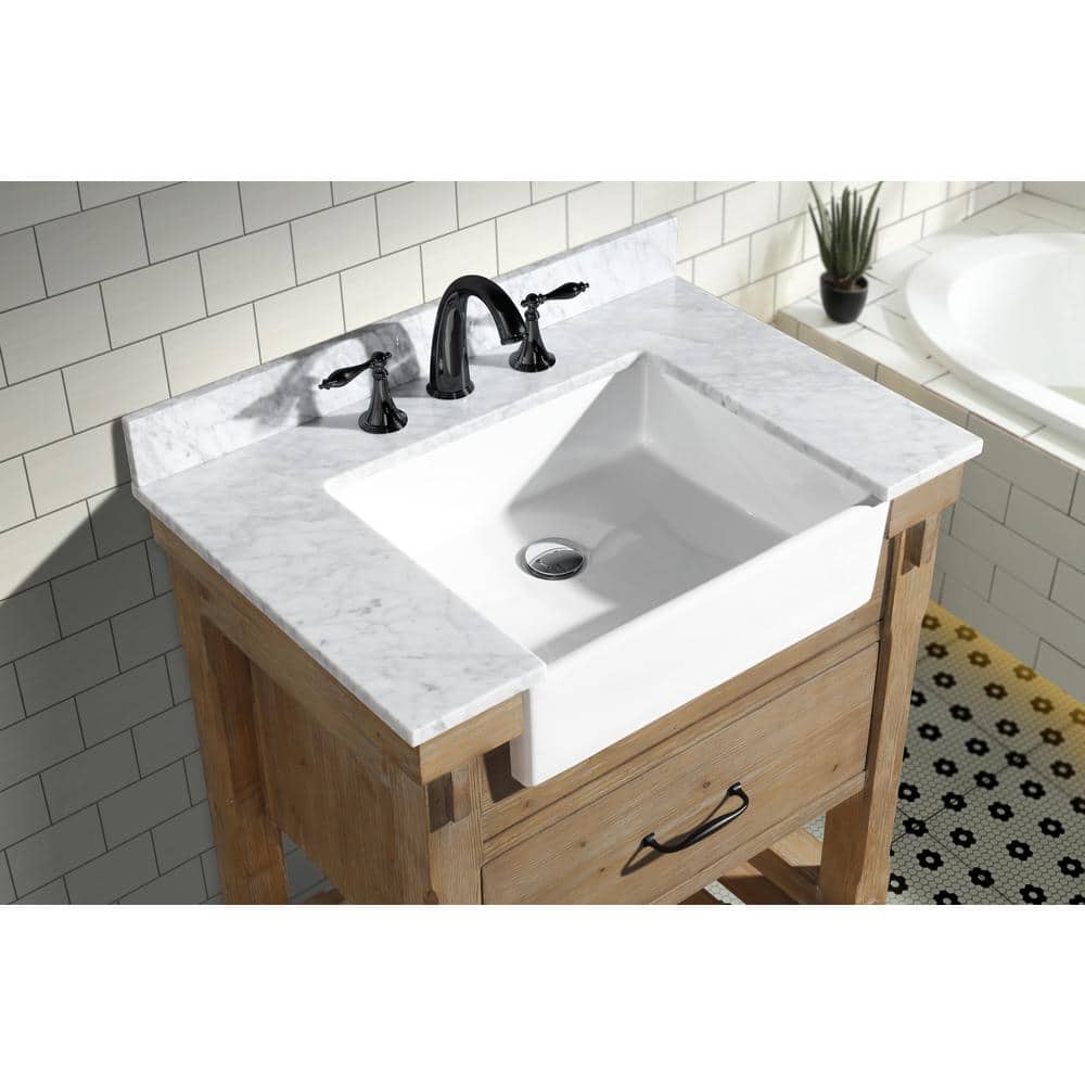 Marina Weathered Fir and Carrara Marble Farmhouse Bathroom Vanity