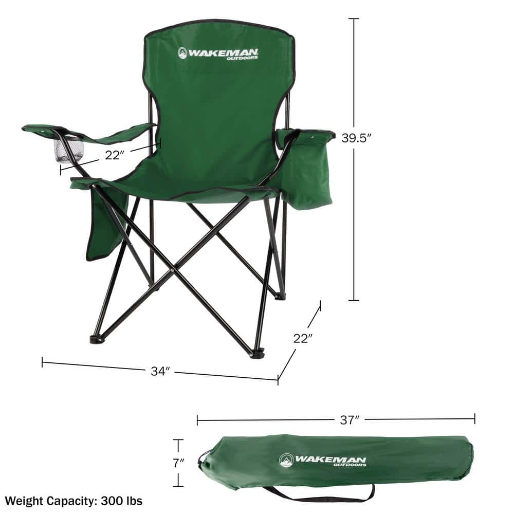 Green Heavy Duty Folding Camping Chair with Cooler and Cupholder
