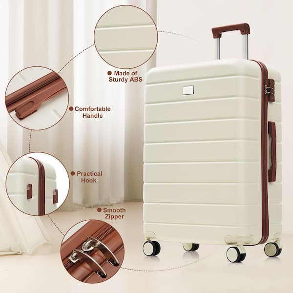 Merax 3-Piece Ivory and Brown ABS Plastic Hardshell Double Spinner