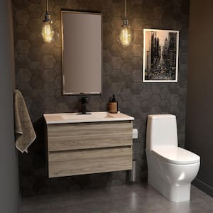 Sidemere 36 in. W x 18 in. D Vanity in Savanna with Porcelain Vanity Top in Solid White with White Basin