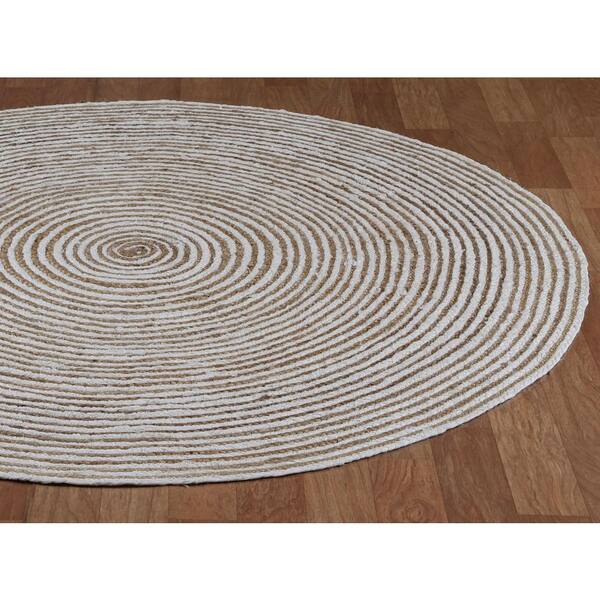 Idool Voorrecht Suri Earth First Jute and White Cotton Racetrack 8 ft. x 8 ft. Round Area Rug  HC8004R - The Home Depot