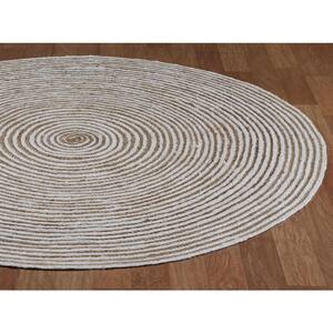 Jute and White Cotton Racetrack 8 ft. x 8 ft. Round Area Rug