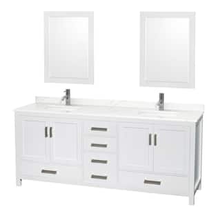 Sheffield 80 in. W x 22 in. D x 35 in. H Double Bath Vanity in White with Giotto Quartz Top and 24 in. Mirrors