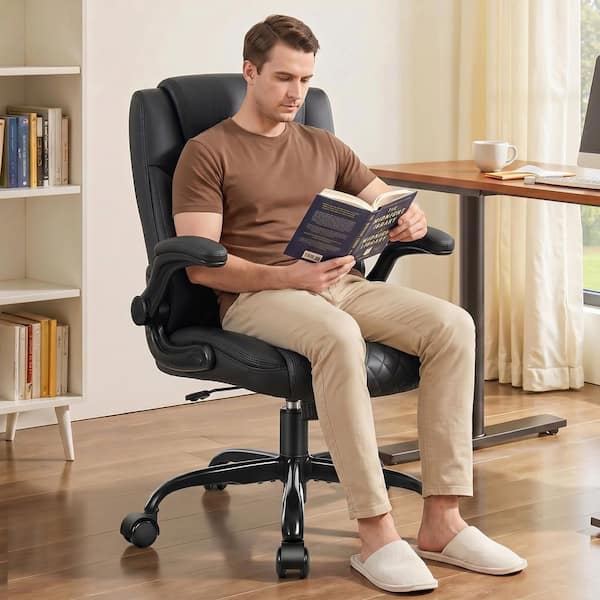 KERDOM Leather Cushioned Ergonomic Chair in Black with Adjustable