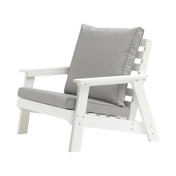 White Plastic Outdoor Loveseat with Grey Cushions