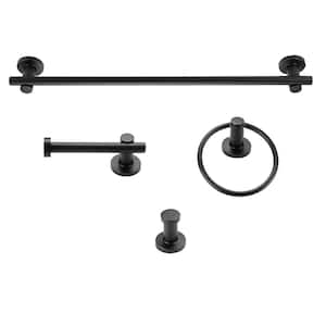 Napoli 4-Piece Bath Hardware Set with Towel Bar, Towel Ring, Robe Hook and Toilet Paper Holder in Matte Black
