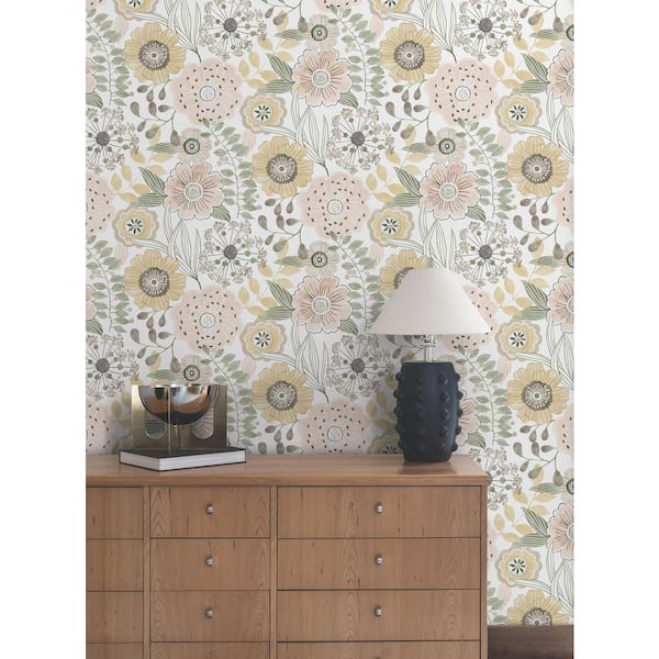 York Wallcoverings Yellow Artistic Bouquet Coral and Lemon