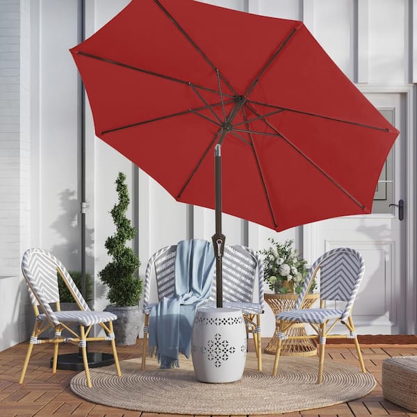 9 ft. Outdoor Market Patio Umbrella with Hand Crank Lift in Red