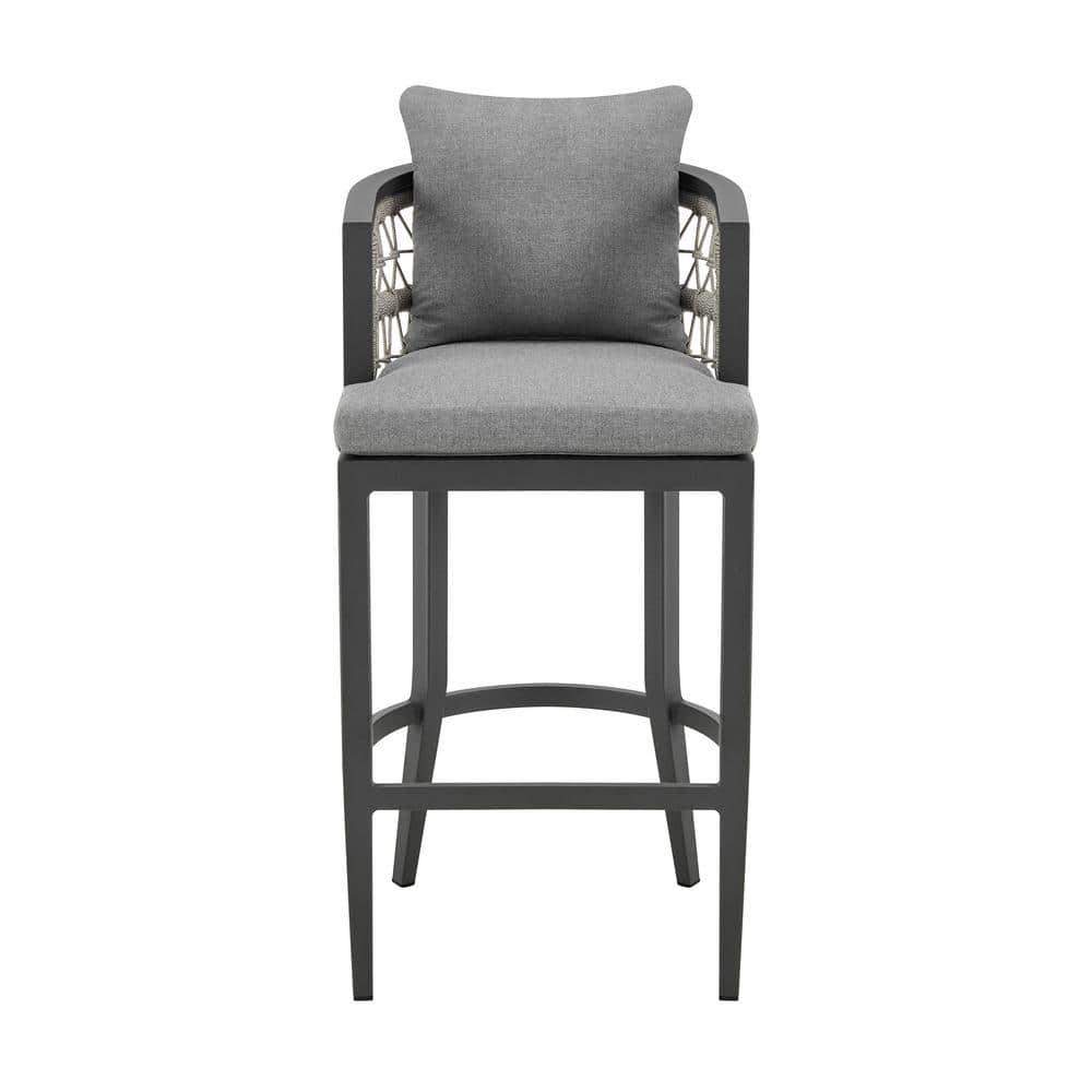 Zella Gray Aluminum Outdoor Counter Stool with Cushions