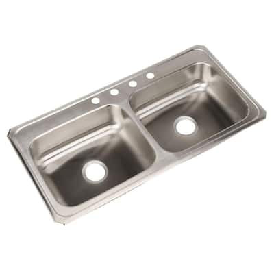 Celebrity Drop-In Stainless Steel 43 in. 4-Hole Double Bowl Kitchen Sink